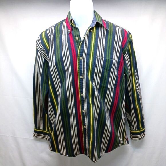 Vintage 90’s Ivy Crew Classics Green Stripe Long Sleeve Button Down Top Men’s L. - Picture 1 of 9